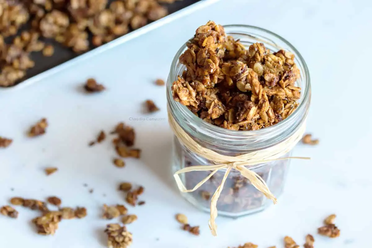 Healthy granola in a jar for a delicious breakfast