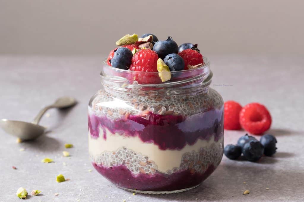 Chia And Flaxseed Pudding With Jam And Almond Butter (with video)