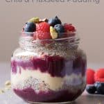 Chia and flaxseed pudding with homemade jam and almond butter