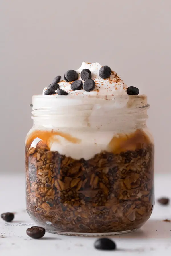 Coffee overnight oats in a jar