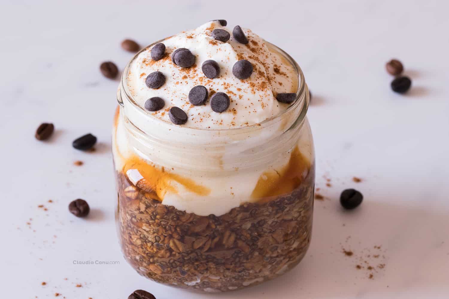 Coffee overnight oats in a jar