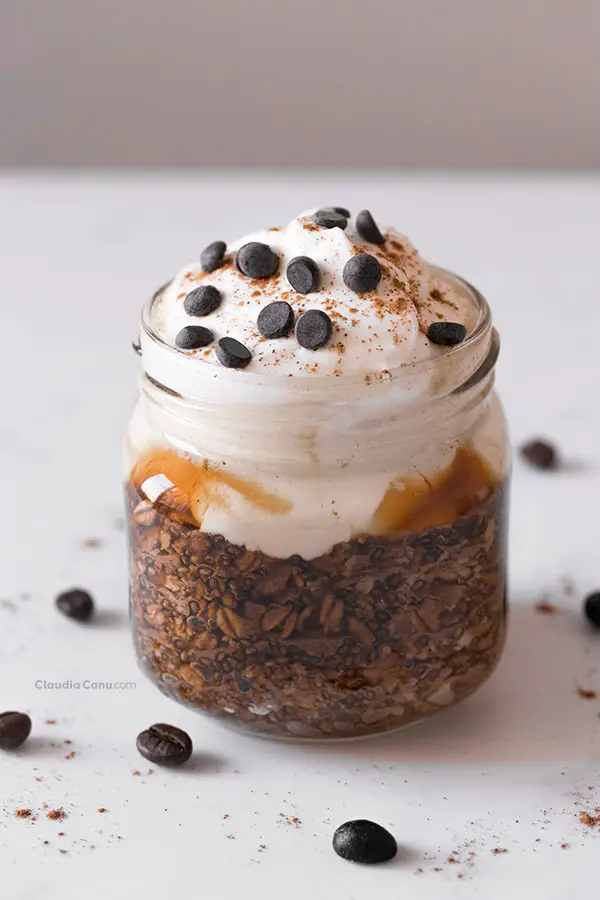 Coffee overnight oats in a jar