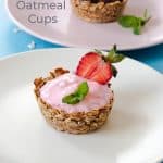 Oatmeal cups filled with strawberry yogurt and with healthy nutella