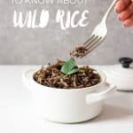 A cocotte with wild rice and the sentence "All you need to know about wild rice"