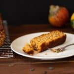 A slice of Healthy Pumpkin Bread on a plate