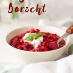 Vegetarian borscht with chickpeas in a white bowl