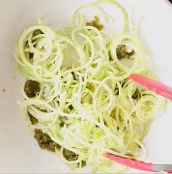 Zoodles been added to a pan