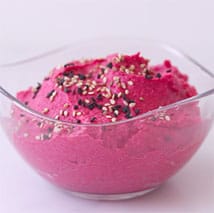 Beetroot hummus in a small bowl