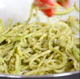 zoodles been tossed with pesto