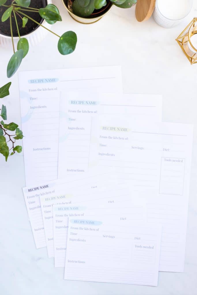 Healthy Eating Organizer recipe pages and cards